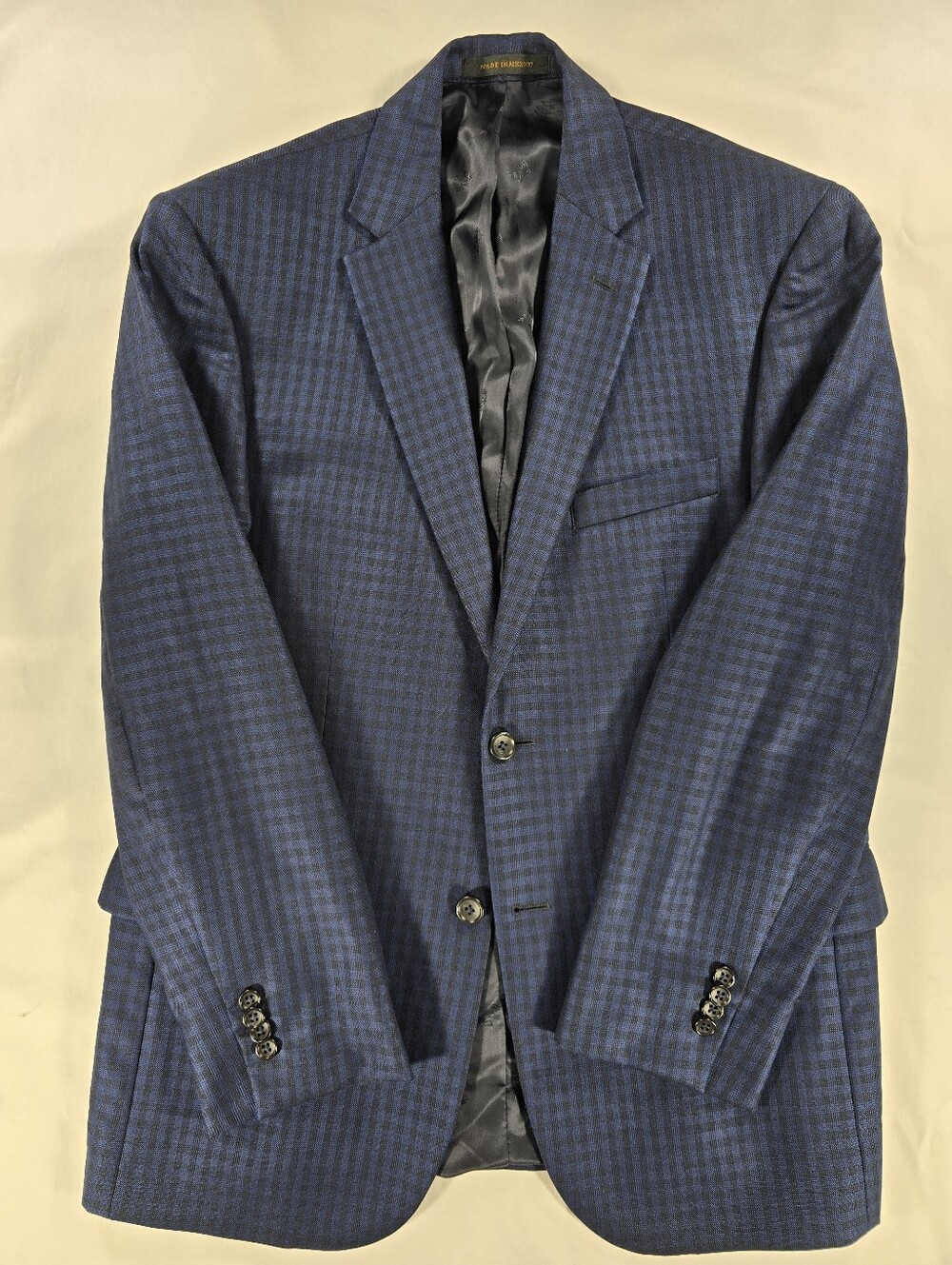 JOS A BANK Reserve Men’s Navy Gingham Check Wool Silk Sport Coat Blazer 41 R